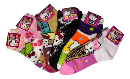 Calcetines Tines Cortos Hello Kitty Algodón 23-27 Cm 6 Pares