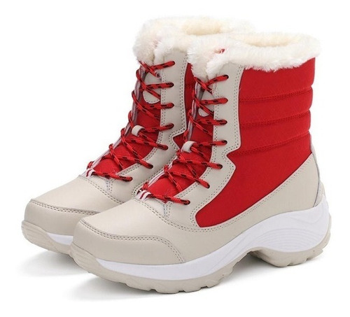 Botas Abrigada De Invierno Color Crema-rojo |por Encargue|