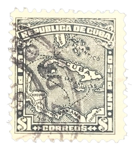 Cuba Mapas, Sello Yv 173 1 Peso Gris 1914-1915 Usado L19400