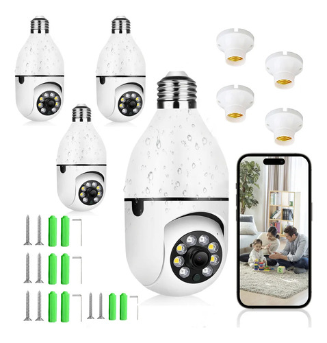 4pcs Cámara De Seguridad Wifi De 360° Visión Nocturna Alarma
