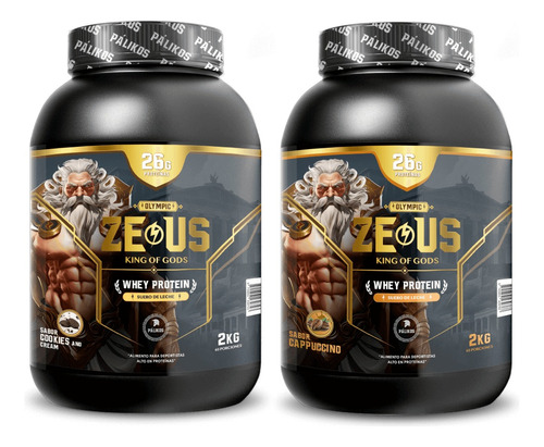 Whey Protein Zeus 2 Kilos - Pack 2 Proteínas- Sabor Cookies And Creams Y Cappuccino