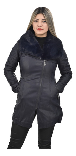 Campera Mujer Tapado Largo Elegante Ecocuero Piel Santellon