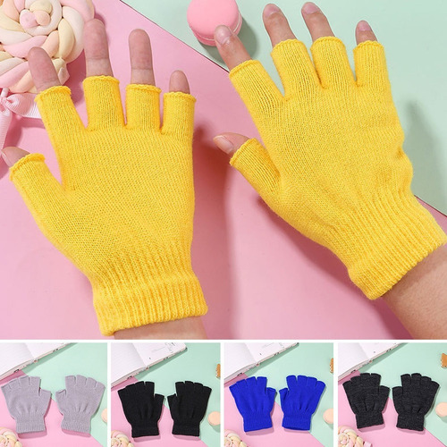 6 Pares De Guantes De Invierno Tejidos De Medio Dedo Para Ad