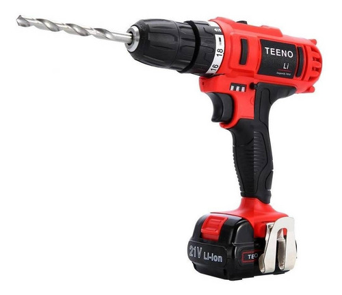 Imagen 1 de 3 de Taladro eléctrico destornillador Teeno 5816-35 inalámbrico 1550rpm 50Hz/60Hz rojo 21V