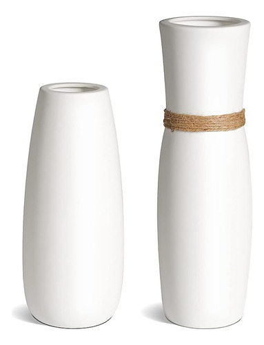 Jarrones Ceramica Blanca Juego 2 Modernos Y Elegantes Florer