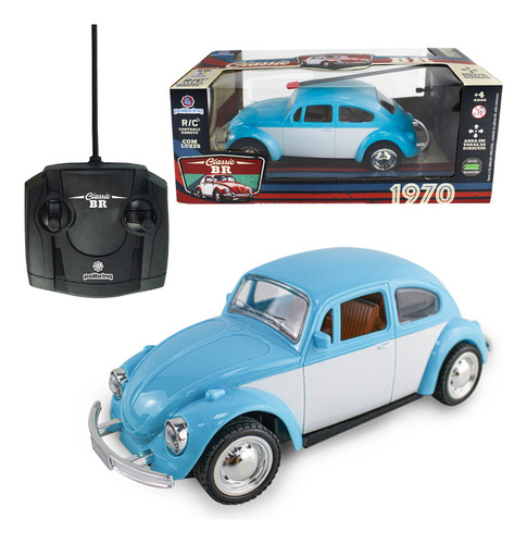 Carrinho De Controle Remoto Fusca Clássico Brinquedo Com Luz Cor Azul