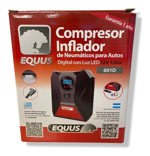 Imagen 5 de 6 de Compresor Inflador De Neumáticos Digital 12v C/luz Equus
