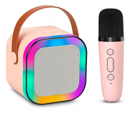 Mini Parlante Karaoke Bt Con Microfono Usb Rosa Claro
