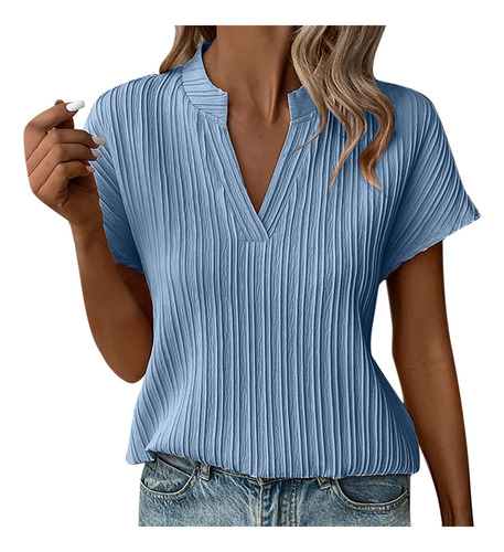 Camiseta Holgada De Manga Corta Con Cuello En V P 6005 Para