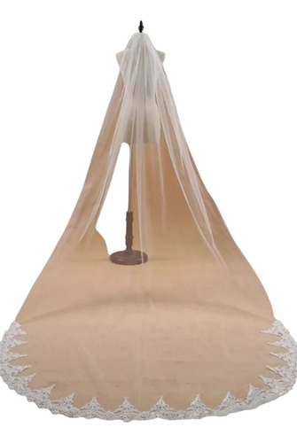 Velo De Novia Tipo Catedral Encaje De Flores Con Peine 3 M Blanco