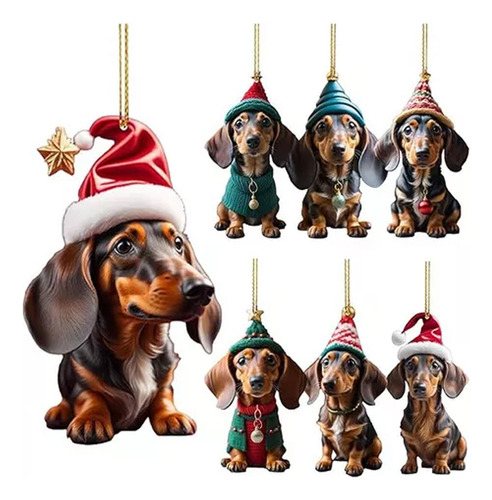 Adornos Acrílicos Navideños Para Perros Salchicha, 7 Piezas,