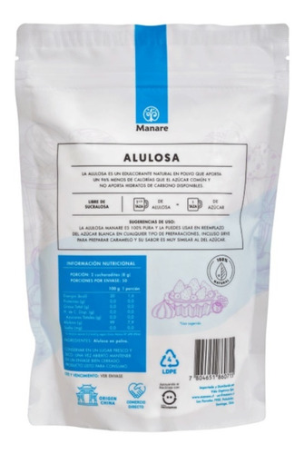Imagen 3 de 6 de Alulosa Endulzante Natural 400 Gr 0% Azucar Y Keto Manare