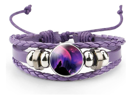 Pulsera Ajustable De Cuero Trenzado Con Lobo - Lindas Pulser