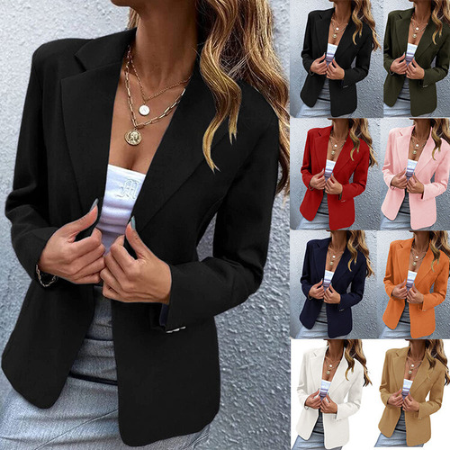 Blazer Casual De Manga Larga Con Un Solo Botón De Color Liso