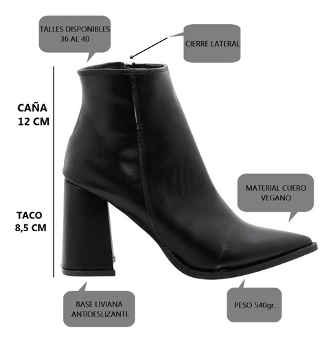 Bota Botineta Mujer Taco Cuadrado Original Eco Cuero Gretel
