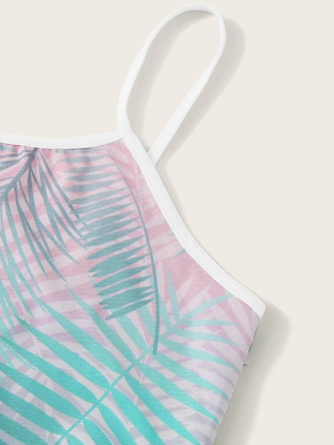 Set De Bikini Con Tira Spaghetti Con Estampado De Palma