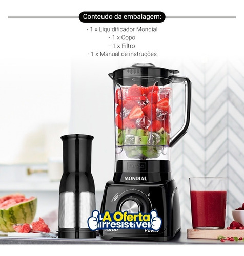 Liquidificador Mondial Turbo 3 Velocidades 110v Preto