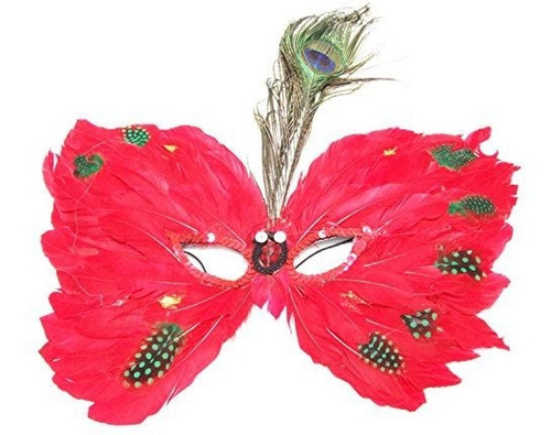 Red Feather Butterly Venetian Mask Masquerade Halloween Cost