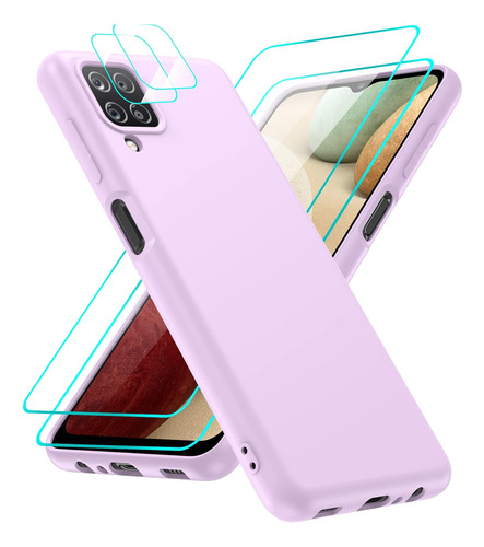 Funda Para Samsung Galaxy A12 - Lila De Silicona + Protec...