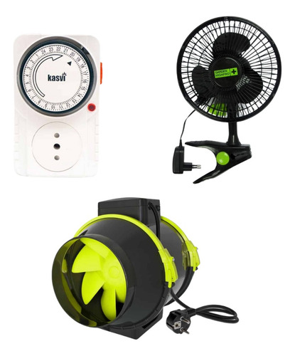 Kit Indoor Timer Analogo + Vent 5w Gh + Extractor Tt 100mmgh