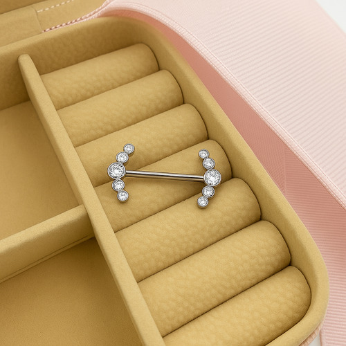 Piercing Mamilo Antialérgico Titânio 16mm 5 Zircônias Cachos Cor Prateado