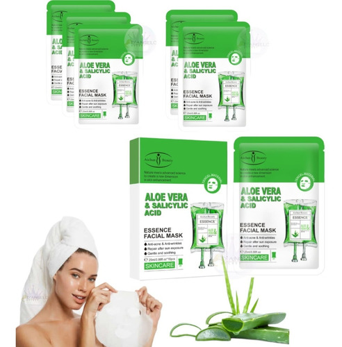 Mascarilla Facial De Aloe Vera Y Acido Salicílico Pack 10