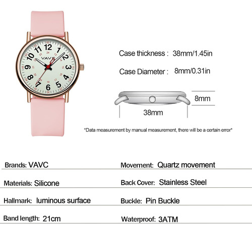 Reloj De Enfermera Vavc, Analógico, 40mm, Color Oro Rosa