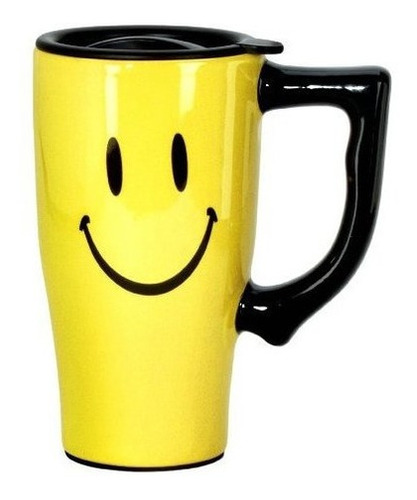 Spoontiques Cara Sonriente Taza De Viaje Amarillo