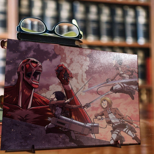 Placa Shingeki No Kyojin Attack On Titan Eren Mikasa Armin Cor Marrom