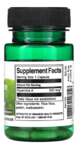 Swanson | Huperzine A - Maximum Strength 200 Mcg 30 Cápsulas
