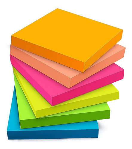 Notas Adhesivas Neon Tipo Post-it 500 Hojas 7.2x7.2cm Block