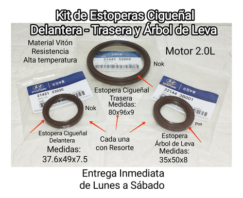 Kit Estoperas Cigueñal Y Leva Hyundai Elantra Motor 2.0/1.8