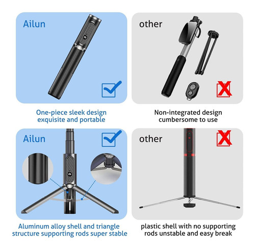 Ailun Trípode Para Selfie, Aluminio Extensible, 3 En 1, Cont