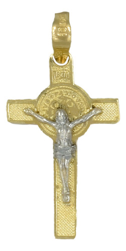 Dije Medalla Cruz Cristo Jesus San Benito Dos Oros 10k 3cm