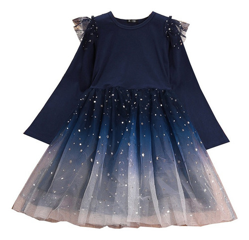 D Niños Vestido Princesa Pareo Manga Larga Cielo Estrellado