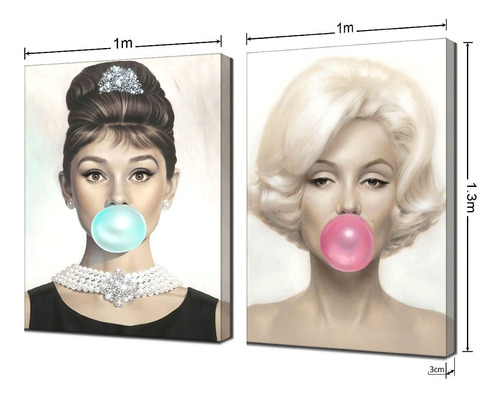 2 Cuadros Modernos Canvas Bubblegum Audrey Hepburn M. Monroe