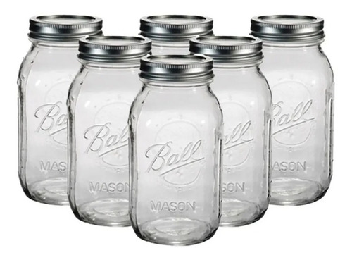 Frascos Ball Mason Jar De 0.946 Lts (32 Onzas) 6 Pzs