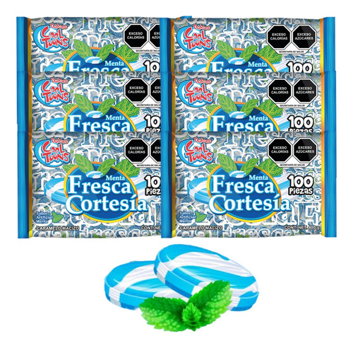 Caramelo Menta Macizo 1100pz Fresca Cortesía Cool Toons