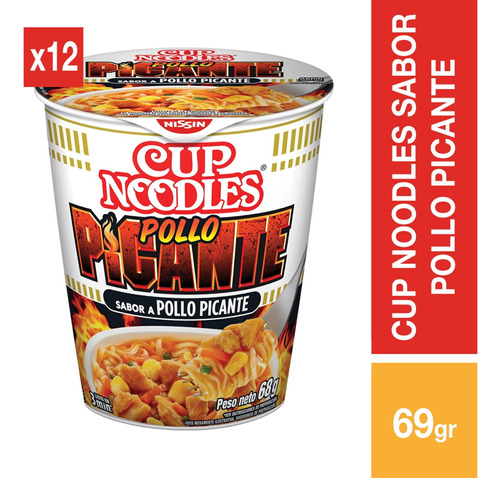 Cup Noodles Nissin Pollo Picante - 12 Unidades 68 Gr