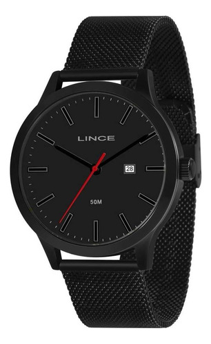 Relógio Masculino Todo Preto Lince Mrn4688 Pulseira Mesh