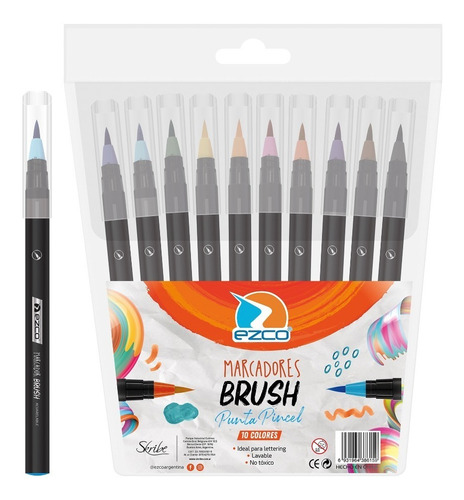 Marcador Ezco Brush Punta Pincel Acuarela Lettering X 10 Un