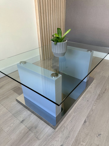 Mesa Ratona Acero Espejado Vidrio 100x70 Gris