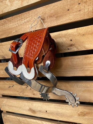 Par de espuelas de acero inoxidable, correa Havana Luxury para caballos de doma clásica