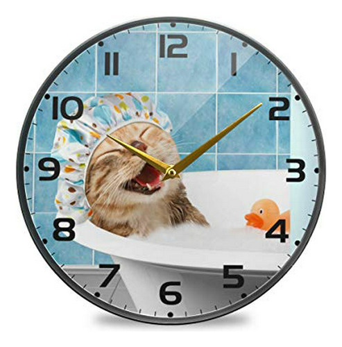 Moudou Cat Wall Clock Silent Non Ticking Round Acrylic Clock