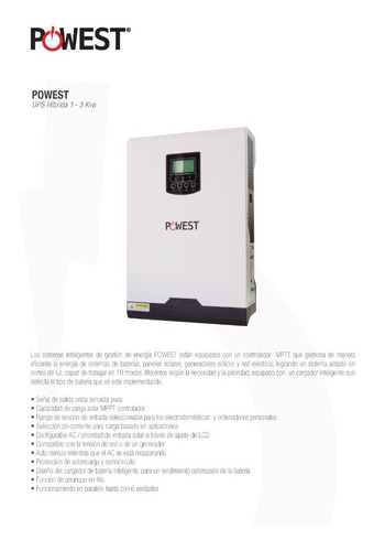 Imagen 2 de 3 de Inversor Hibrido 1kva 1 Kva 12v - 120v Ac Powest Ups