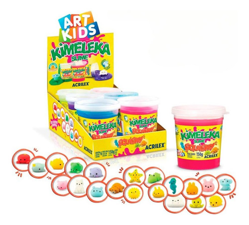 Slime Kimeleka 150g Acrilex - Caixa Com 6 Potes - Squishy Cor Colorido