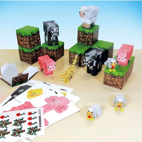 Minecraft Animal Mobs Paper Craft 30pçs Blocos Montar Papel