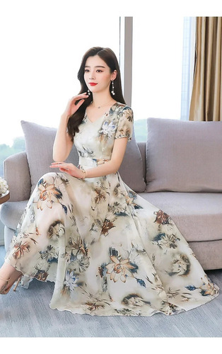 Vestido Midi Floral Com Decote Em V Para Mulheres