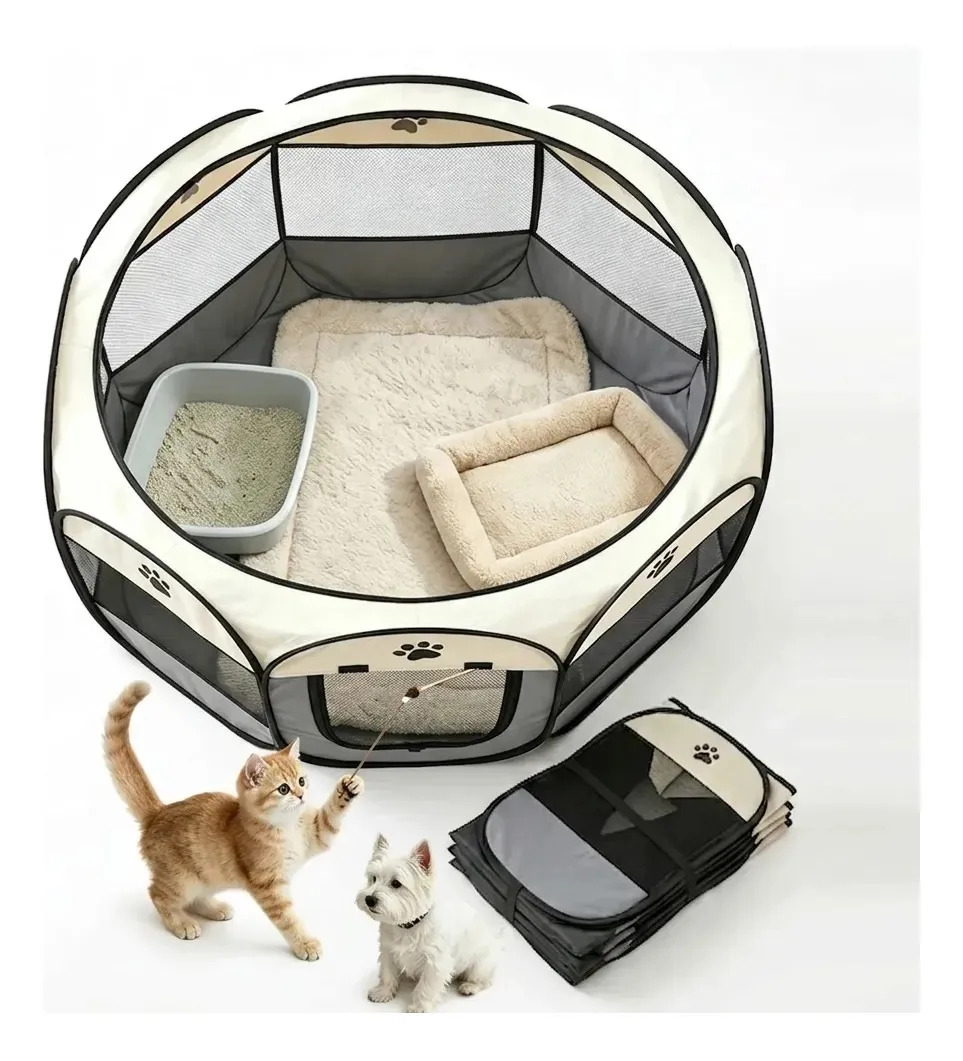 Cercadinho Portátil Dobrável PLUNGE de 6 Painéis, para Cães e Gatos, Cinza