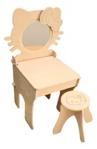 Comprar Tocador Infantil Kitty + Banquito + Espejo 30cm Fibro Mdf Mdf Natural